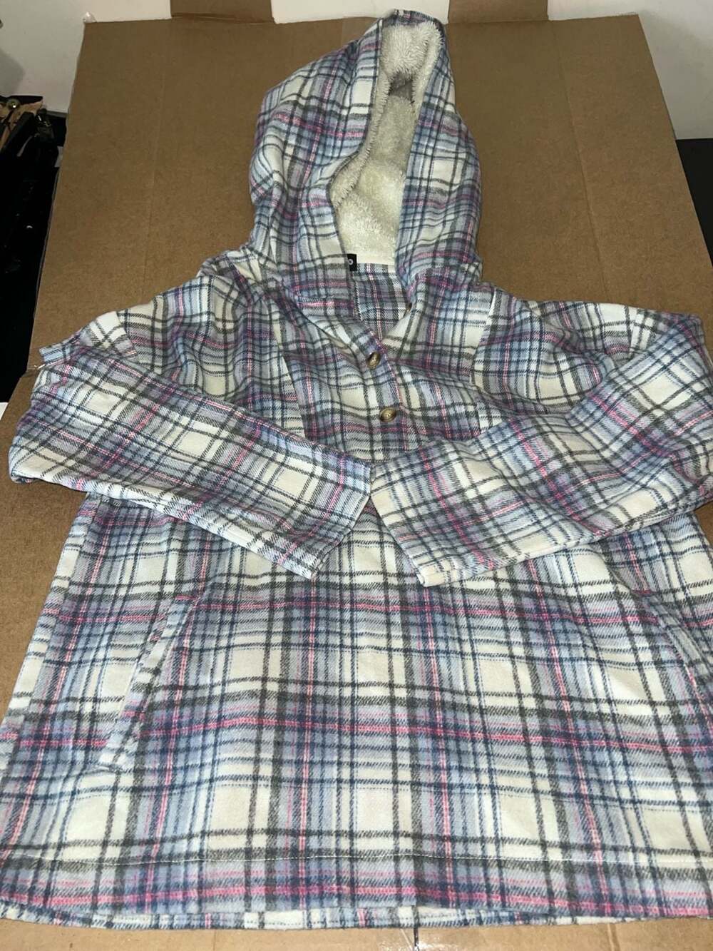 LoveBug Boutique Women's Sherpa-Lined Plaid Button-Neck Hooded Pullover
